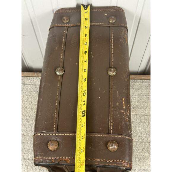Ford Motor Co Old Brown Leather Suitcase- Many Flaws But Beauty- App 11”H 16” L - Picture 11 of 13